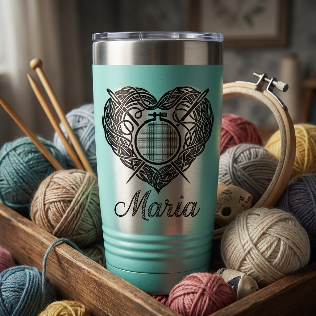 Personalized Embroidery Gift Tumbler - Sewing Lover Present - Crafter Gift - Laser Engraved Custom Name - View 4