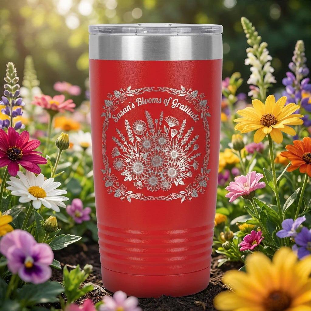 Personalized Floral Gratitude Tumbler, Custom Name Engraved 20oz Ringneck, Thank You Gift, Durable Drinkware for Her, Appreciation Present - View 1