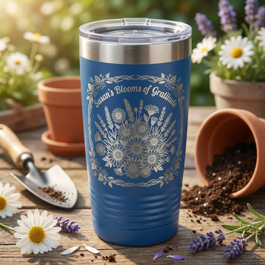 Personalized Floral Gratitude Tumbler, Custom Name Engraved 20oz Ringneck, Thank You Gift, Durable Drinkware for Her, Appreciation Present - View 2
