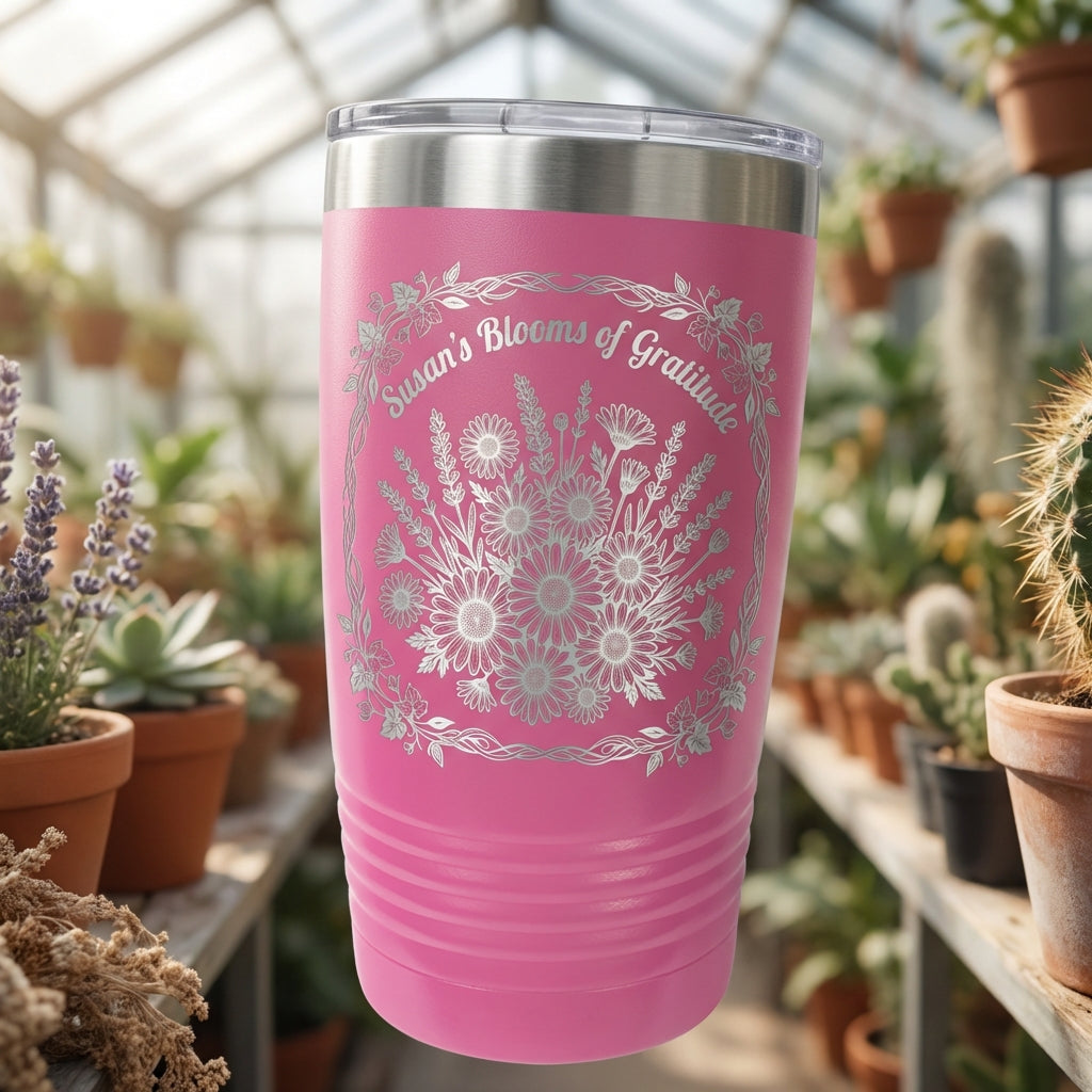 Personalized Floral Gratitude Tumbler, Custom Name Engraved 20oz Ringneck, Thank You Gift, Durable Drinkware for Her, Appreciation Present - View 3