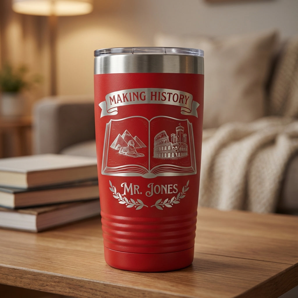 Personalized History Teacher Gift Tumbler - Educator Appreciation - Laser Engraved - Custom Name 20oz Ringneck - View 1