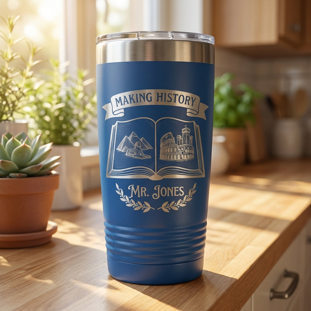 Personalized History Teacher Gift Tumbler - Educator Appreciation - Laser Engraved - Custom Name 20oz Ringneck - View 2