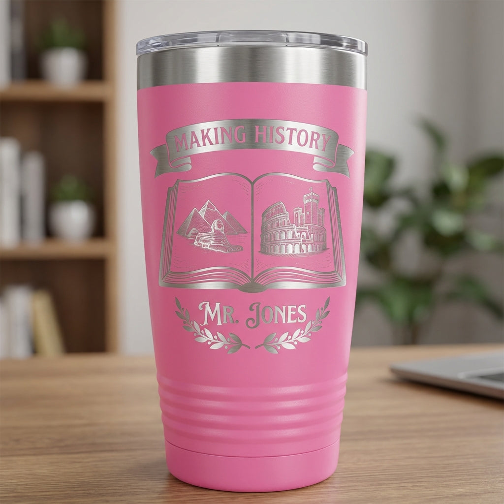 Personalized History Teacher Gift Tumbler - Educator Appreciation - Laser Engraved - Custom Name 20oz Ringneck - View 3