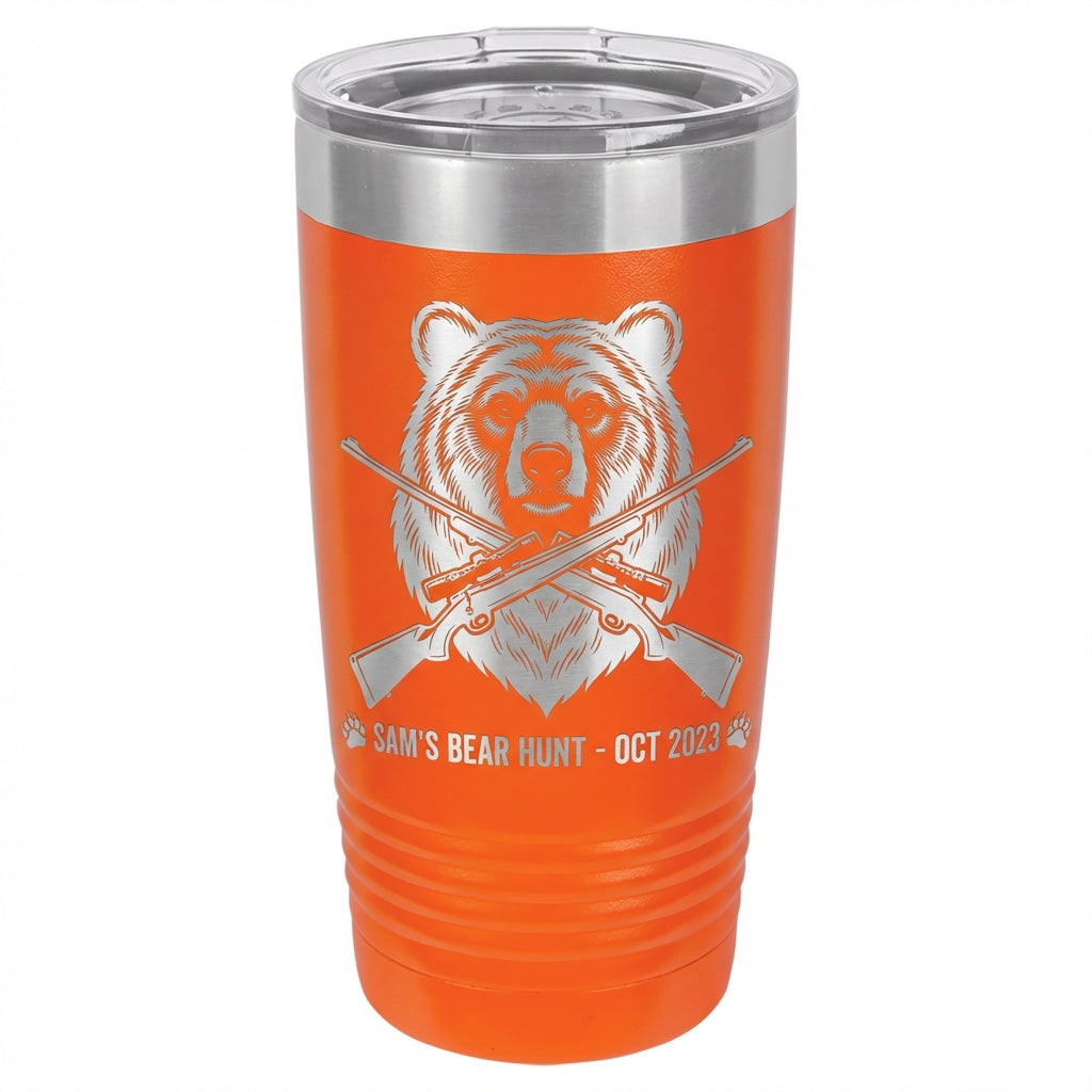 Personalized Hunting Tumbler, Bear Head & Rifles Engraved, Outdoorsman Gift for Hunter, Custom Name & Date, 20oz Ringneck - View 5
