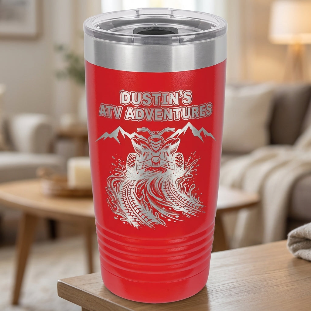 Personalized ATV Rider Tumbler Gift - Off Road Enthusiast Adventure - Laser Engraved Stainless Steel - Custom Name - View 1