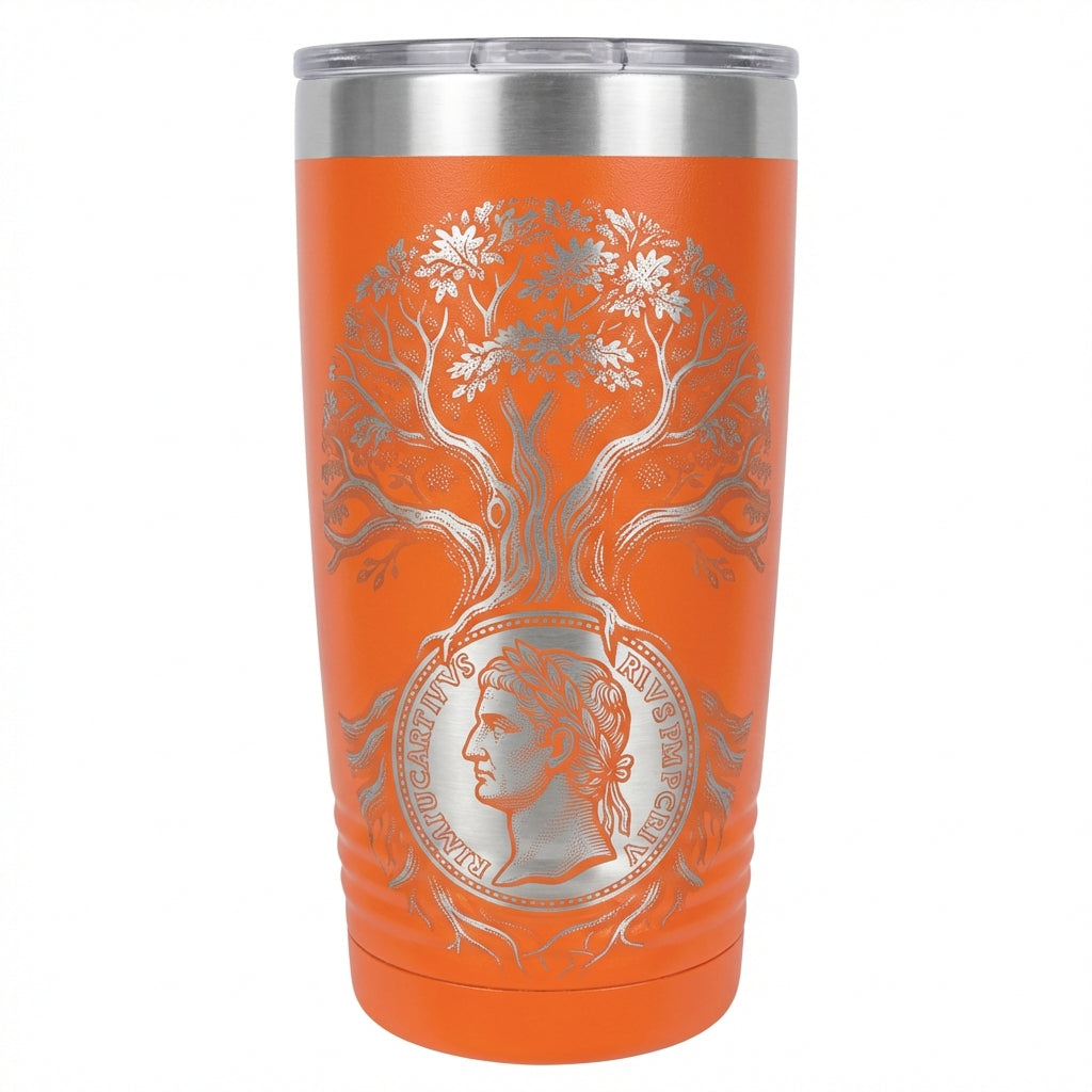 History Collector Gift Tumbler, Personalized Heritage Legacy 20oz Ringneck, Engraved Oak Tree Coin Design, Custom Name Collection Present - View 5
