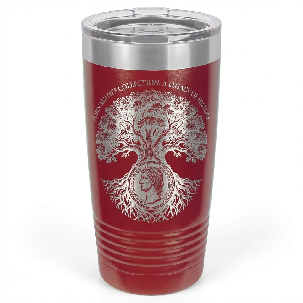 History Collector Gift Tumbler, Personalized Heritage Legacy 20oz Ringneck, Engraved Oak Tree Coin Design, Custom Name Collection Present - View 6