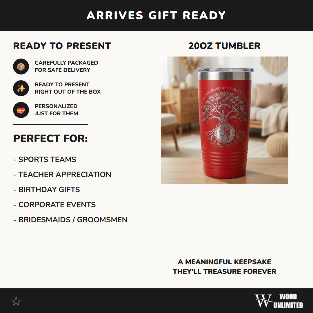 History Collector Gift Tumbler, Personalized Heritage Legacy 20oz Ringneck, Engraved Oak Tree Coin Design, Custom Name Collection Present