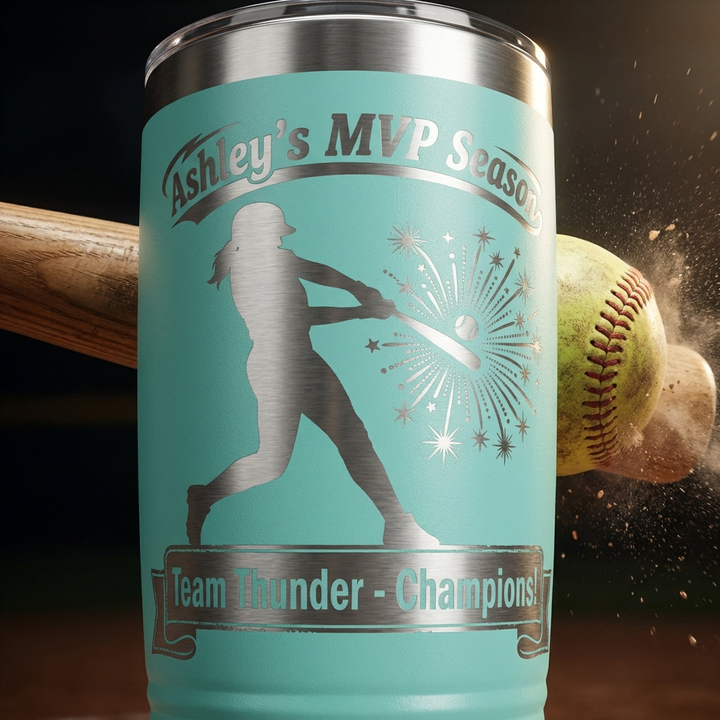 Personalized Softball Player Gift 20oz Tumbler - Laser Engraved Team Award - Custom Name Drinkware for Athletes - View 4