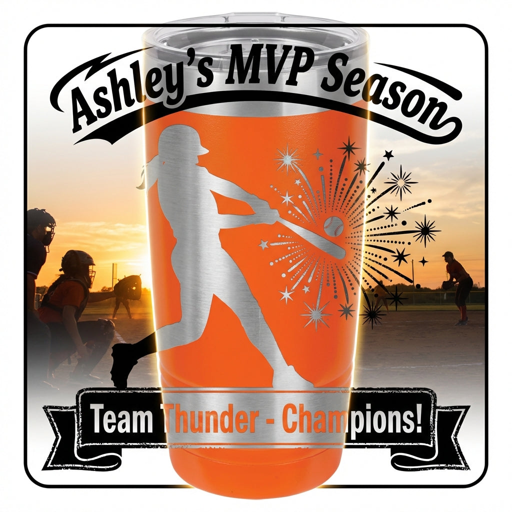 Personalized Softball Player Gift 20oz Tumbler - Laser Engraved Team Award - Custom Name Drinkware for Athletes - View 5