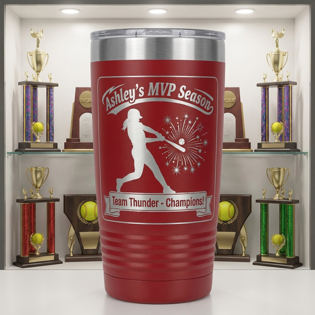 Personalized Softball Player Gift 20oz Tumbler - Laser Engraved Team Award - Custom Name Drinkware for Athletes - View 6