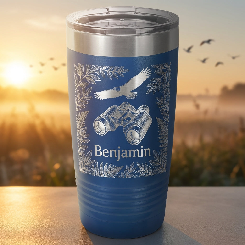 Personalized Outdoors Explorer Tumbler - Eagle Binoculars Wildlife Gift - Custom Engraved Nature Lover Ringneck Cup - View 2