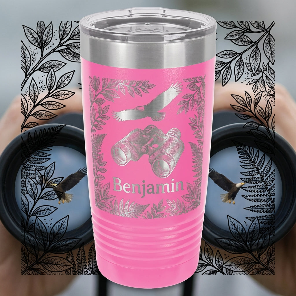 Personalized Outdoors Explorer Tumbler - Eagle Binoculars Wildlife Gift - Custom Engraved Nature Lover Ringneck Cup - View 3