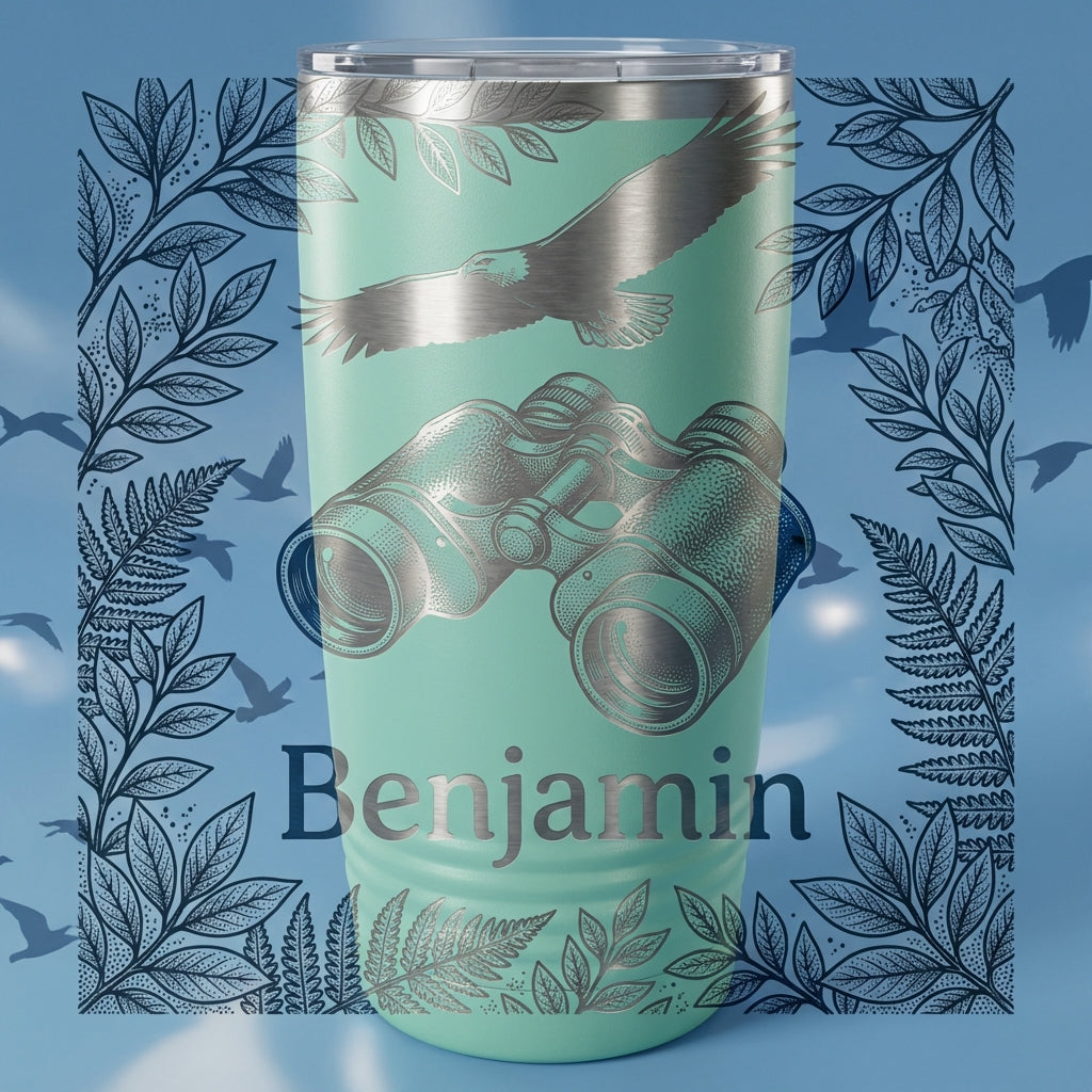 Personalized Outdoors Explorer Tumbler - Eagle Binoculars Wildlife Gift - Custom Engraved Nature Lover Ringneck Cup - View 4