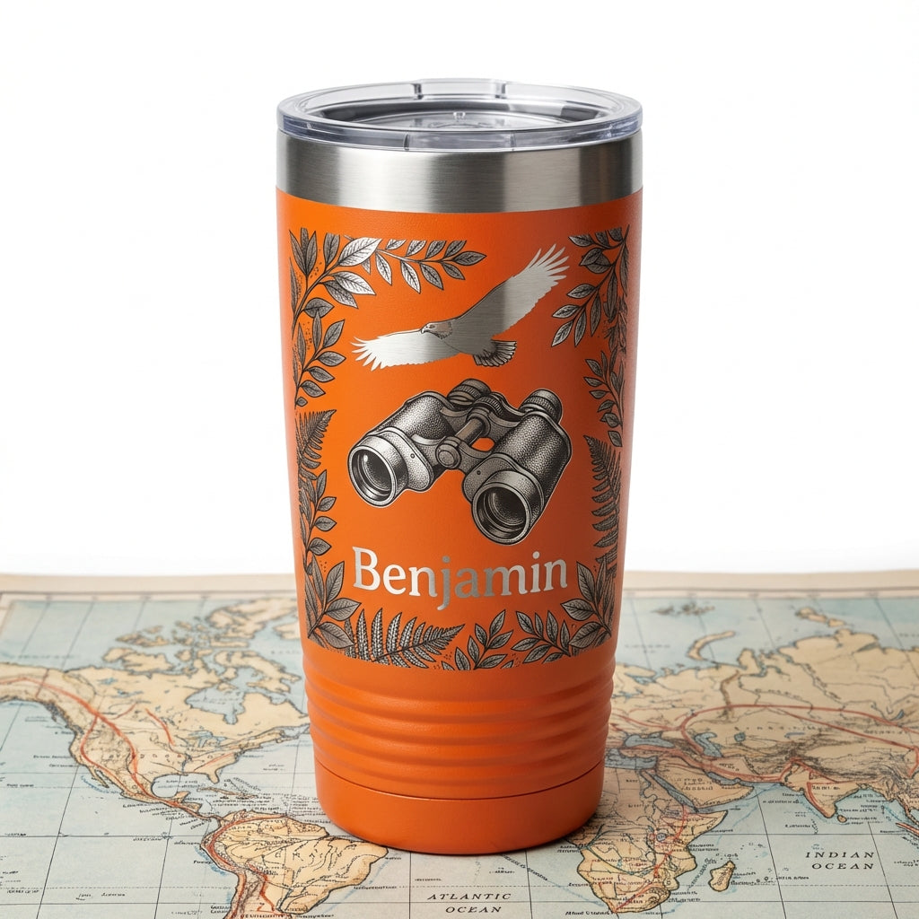 Personalized Outdoors Explorer Tumbler - Eagle Binoculars Wildlife Gift - Custom Engraved Nature Lover Ringneck Cup - View 5