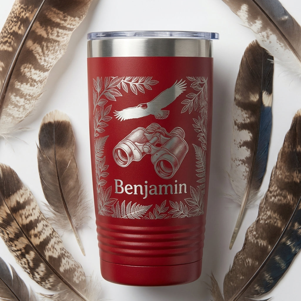 Personalized Outdoors Explorer Tumbler - Eagle Binoculars Wildlife Gift - Custom Engraved Nature Lover Ringneck Cup - View 6
