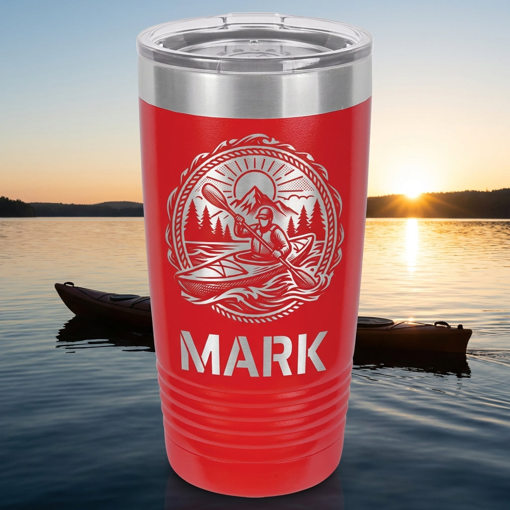 Personalized Kayaking Tumbler Gift, Laser Engraved Kayaker Ringneck Cup, Custom Name Outdoor Adventure Drinkware, Durable Insulated - View 1