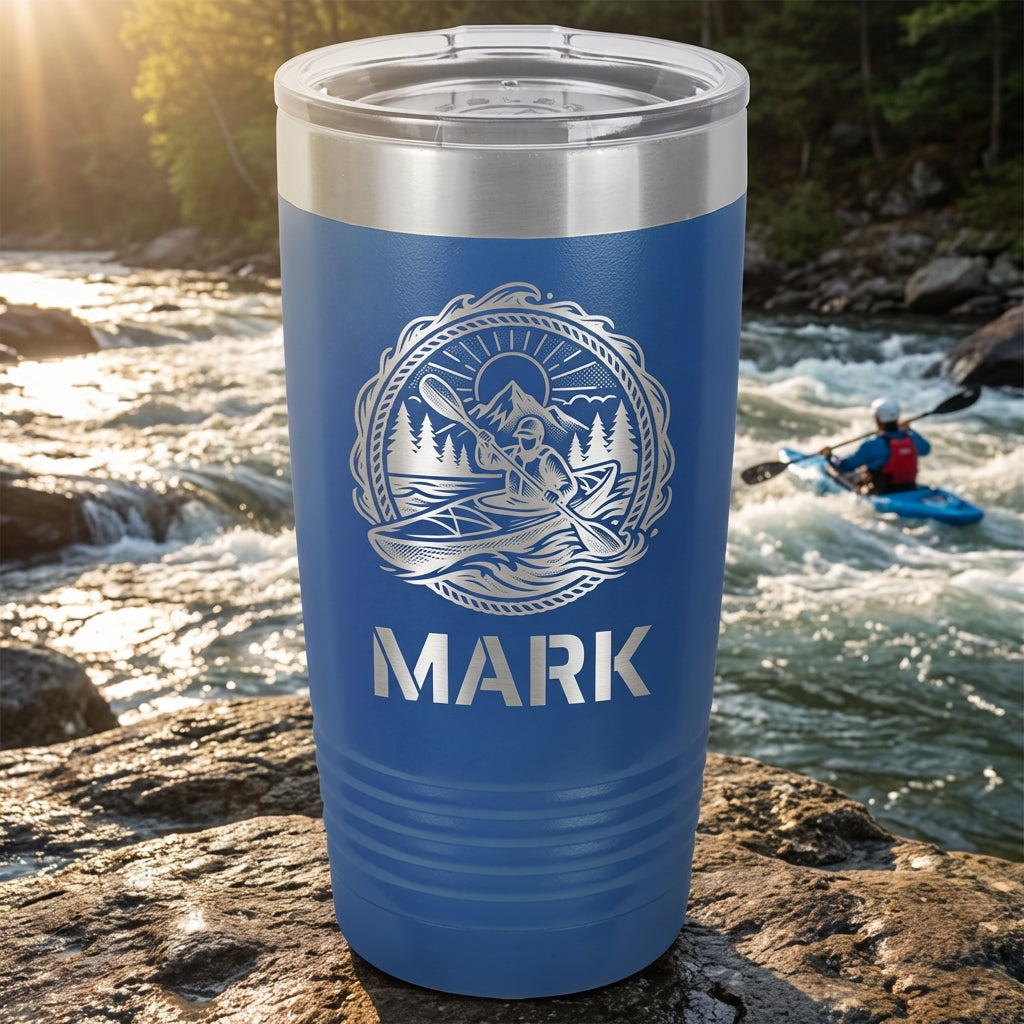 Personalized Kayaking Tumbler Gift, Laser Engraved Kayaker Ringneck Cup, Custom Name Outdoor Adventure Drinkware, Durable Insulated - View 2