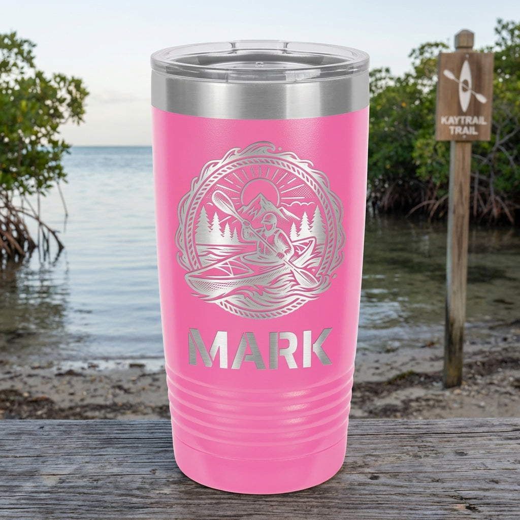 Personalized Kayaking Tumbler Gift, Laser Engraved Kayaker Ringneck Cup, Custom Name Outdoor Adventure Drinkware, Durable Insulated - View 3