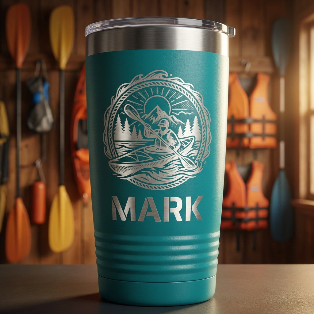 Personalized Kayaking Tumbler Gift, Laser Engraved Kayaker Ringneck Cup, Custom Name Outdoor Adventure Drinkware, Durable Insulated - View 4