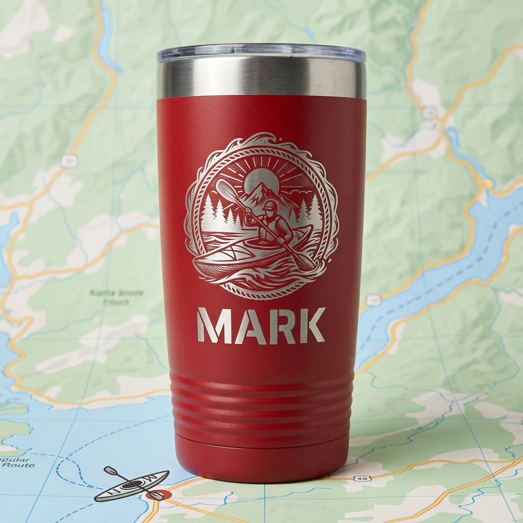 Personalized Kayaking Tumbler Gift, Laser Engraved Kayaker Ringneck Cup, Custom Name Outdoor Adventure Drinkware, Durable Insulated - View 6