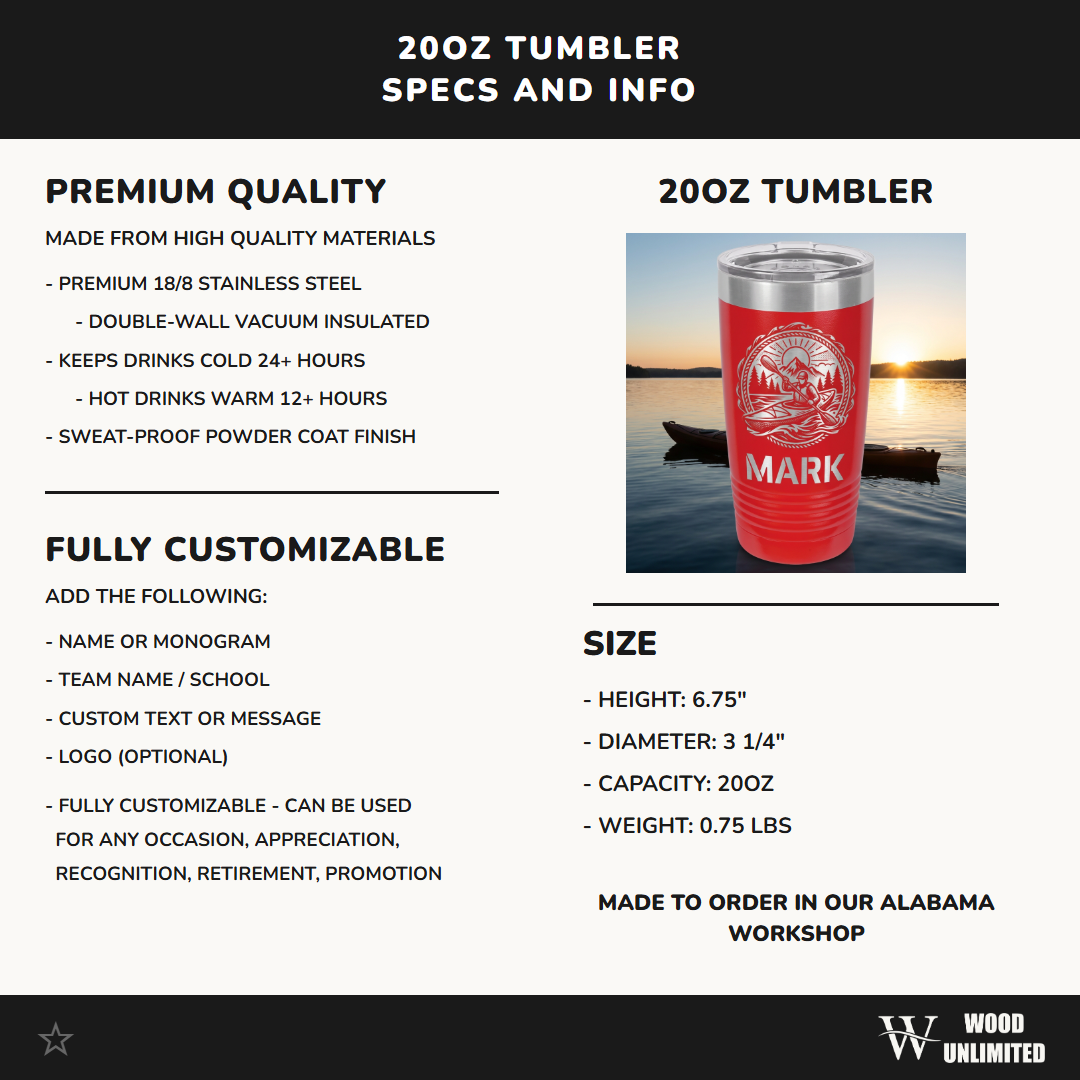 Personalized Kayaking Tumbler Gift, Laser Engraved Kayaker Ringneck Cup, Custom Name Outdoor Adventure Drinkware, Durable Insulated