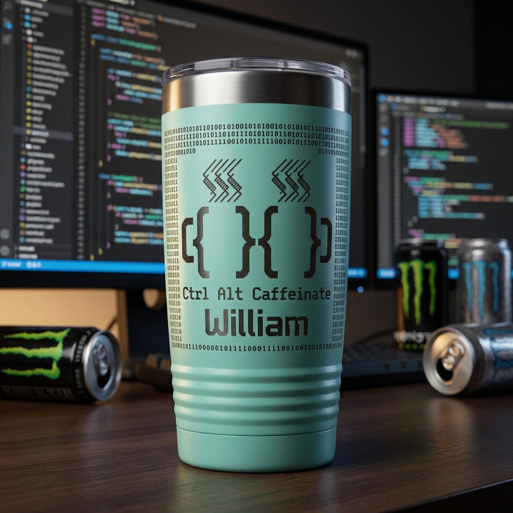 Personalized Tumbler Gift: Ctrl Alt Caffeinate Custom Engraved Tumbler for William - View 4