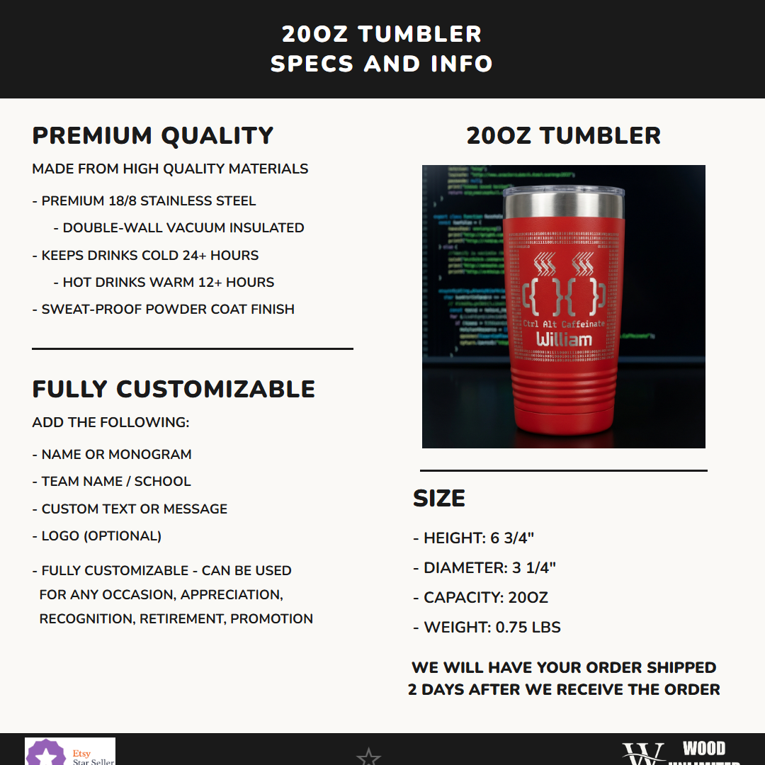 Personalized Ctrl Alt Caffeinate Tumbler - Custom Programmer Gift, Coffee Lover Tumbler for Developers
