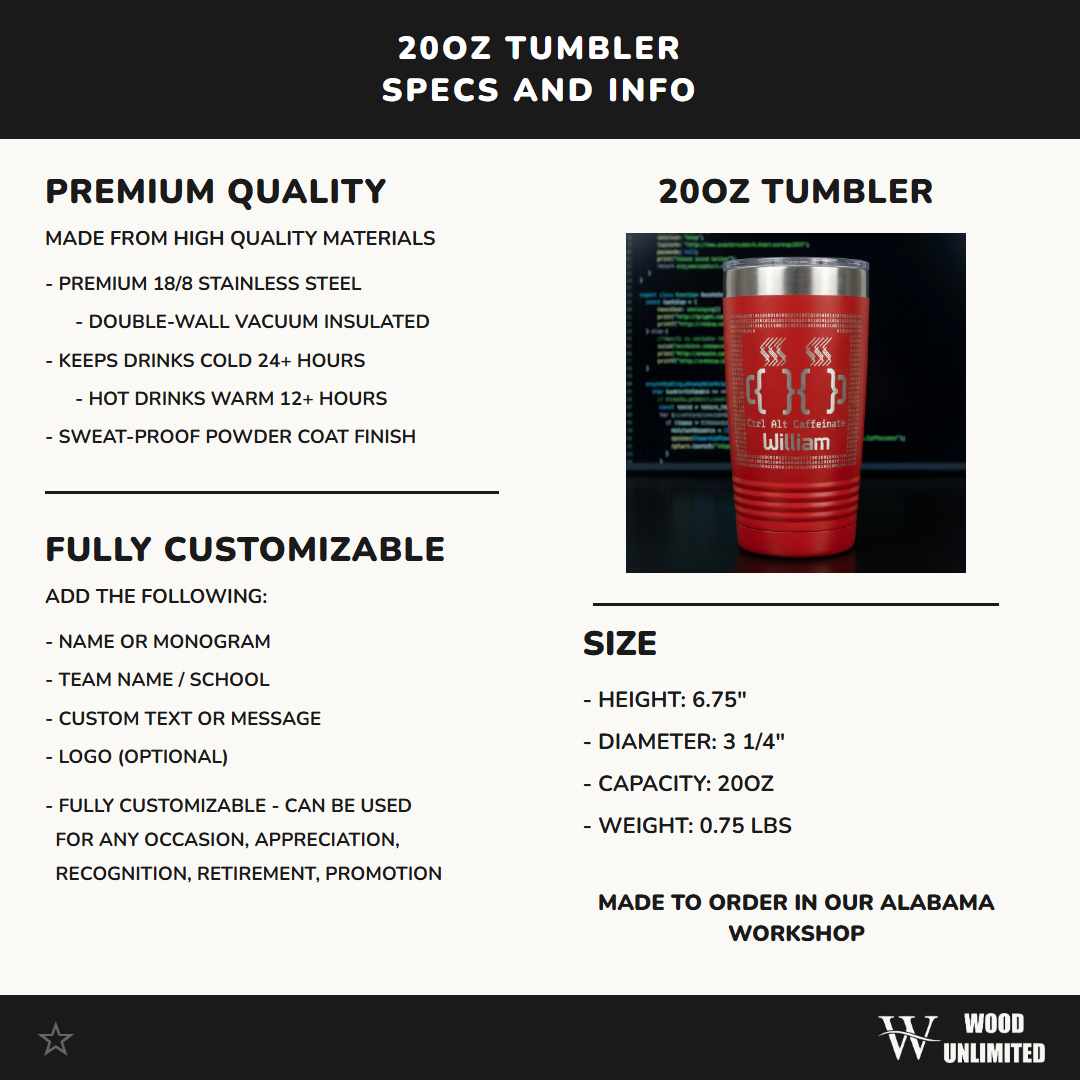 Personalized Ctrl Alt Caffeinate Tumbler - Custom Programmer Gift, Coffee Lover Tumbler for Developers
