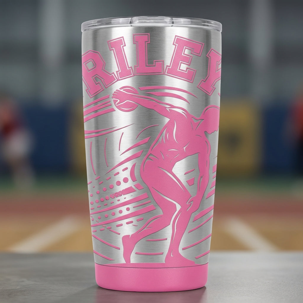 Personalized Discus Thrower Tumbler - Custom Track and Field Gift, Sports Team Award Tumbler