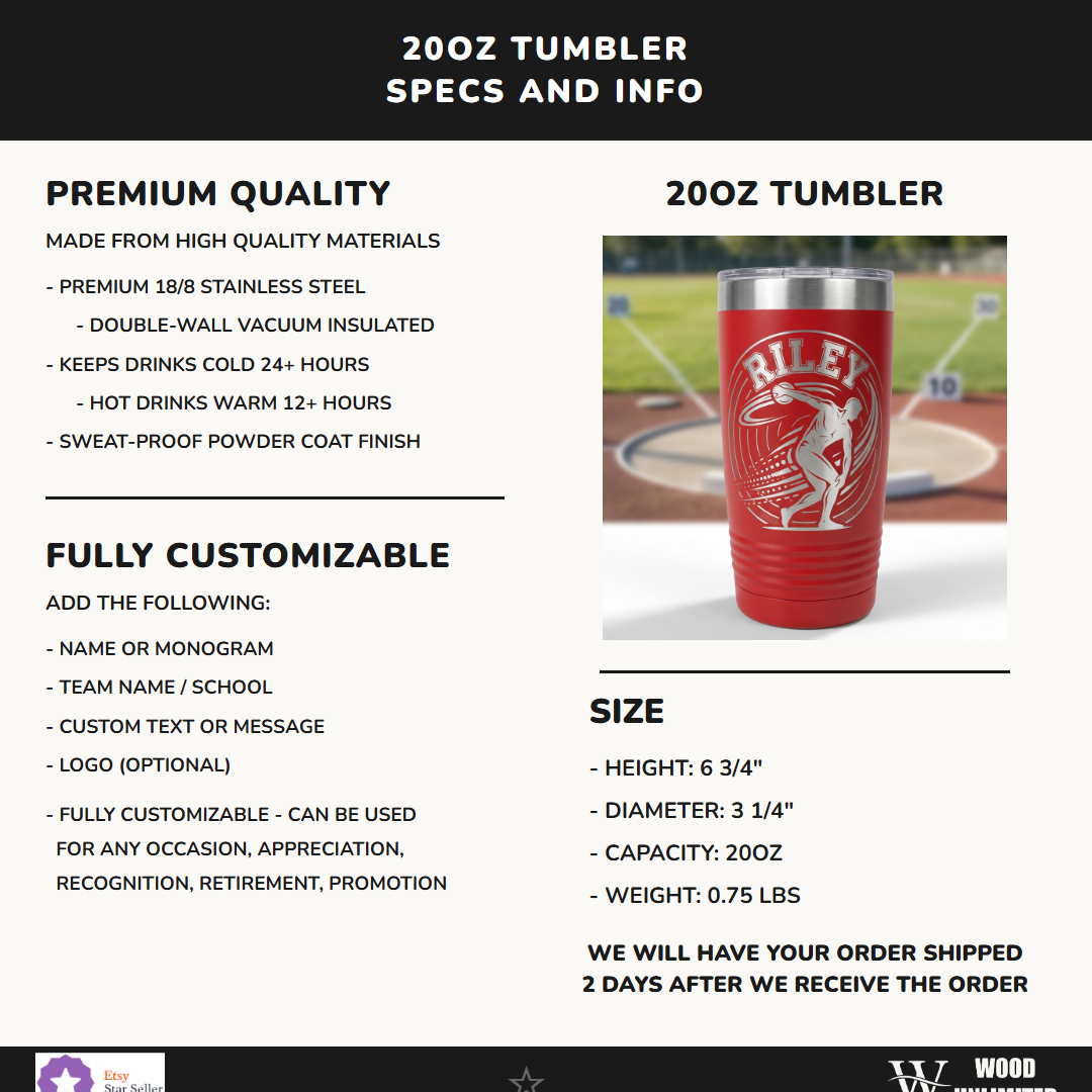 Personalized Discus Thrower Tumbler - Custom Track and Field Gift, Sports Team Award Tumbler - View 7