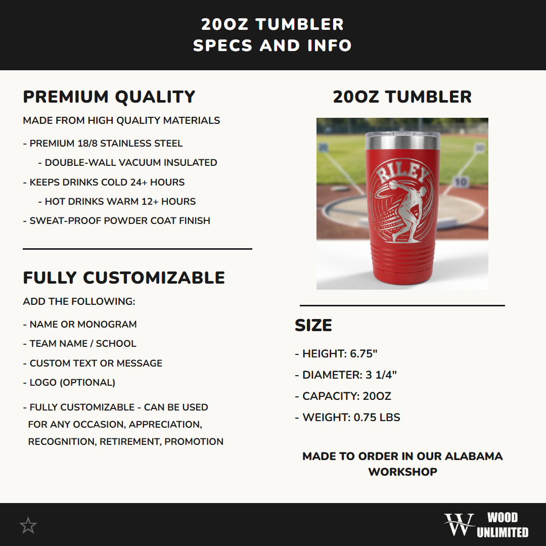 Personalized Discus Thrower Tumbler - Custom Track and Field Gift, Sports Team Award Tumbler