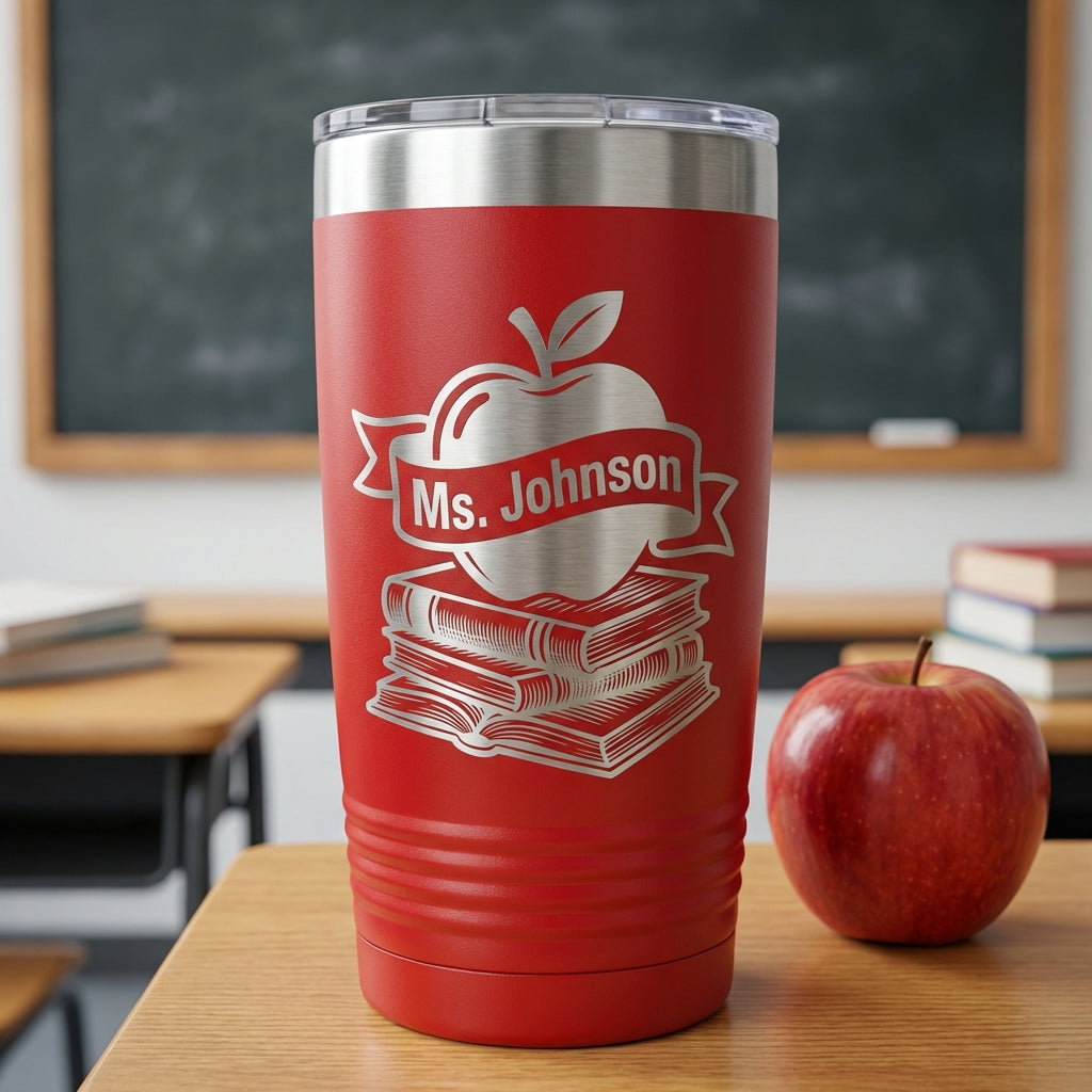Personalized Tumbler Gift - Custom Laser Engraved Apple Teacher Tumbler for Ms. Johnson - View 1