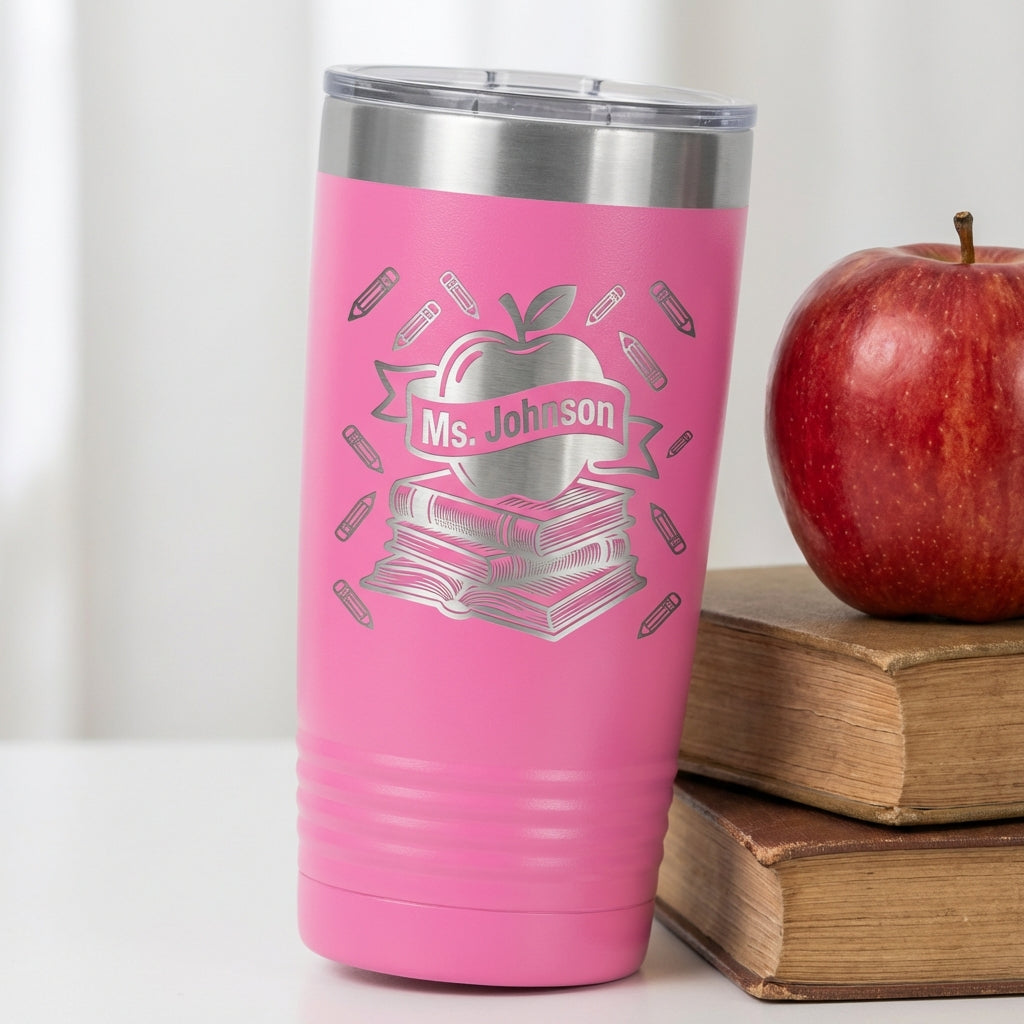 Personalized Teacher Appreciation Apple Tumbler - Custom Gift for Ms. Johnson, End of Year Teacher Gift