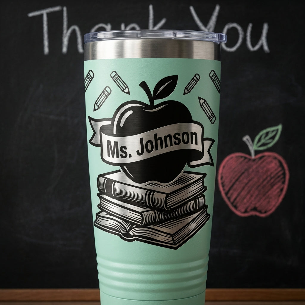 Personalized Tumbler Gift - Custom Laser Engraved Apple Teacher Tumbler for Ms. Johnson - View 4