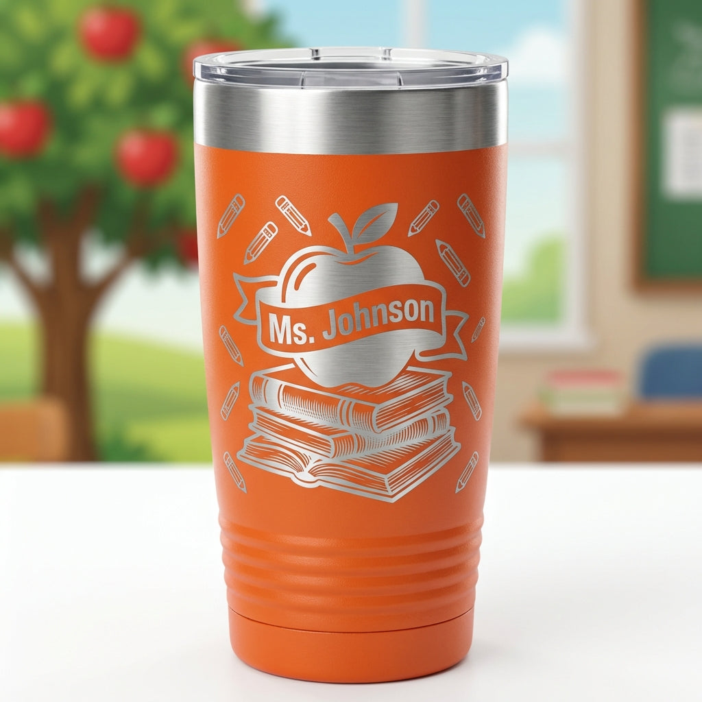 Personalized Tumbler Gift - Custom Laser Engraved Apple Teacher Tumbler for Ms. Johnson - View 5