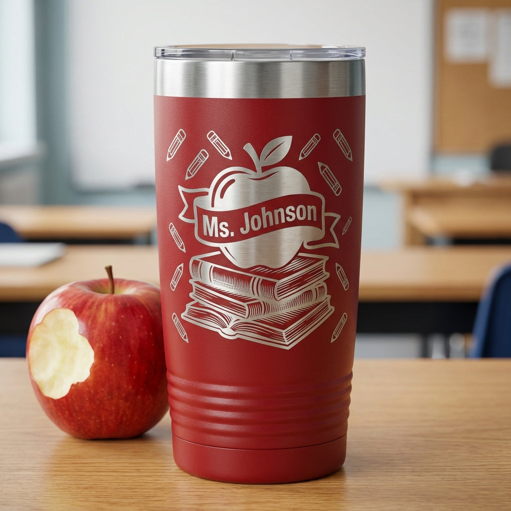 Personalized Tumbler Gift - Custom Laser Engraved Apple Teacher Tumbler for Ms. Johnson - View 6