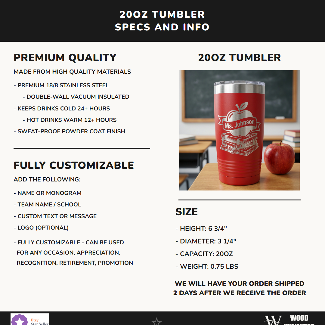 Personalized Teacher Appreciation Apple Tumbler - Custom Gift for Ms. Johnson, End of Year Teacher Gift