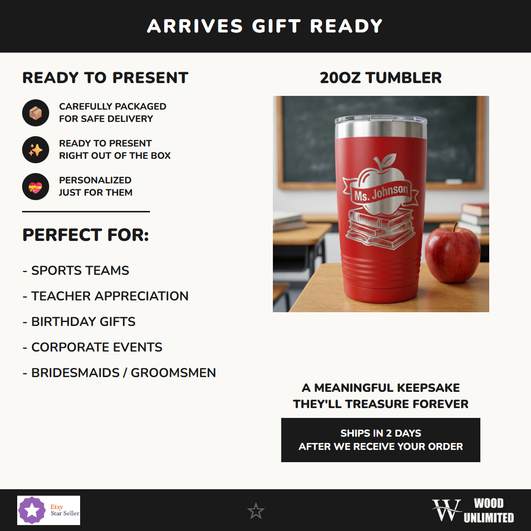 Personalized Teacher Appreciation Apple Tumbler - Custom Gift for Ms. Johnson, End of Year Teacher Gift