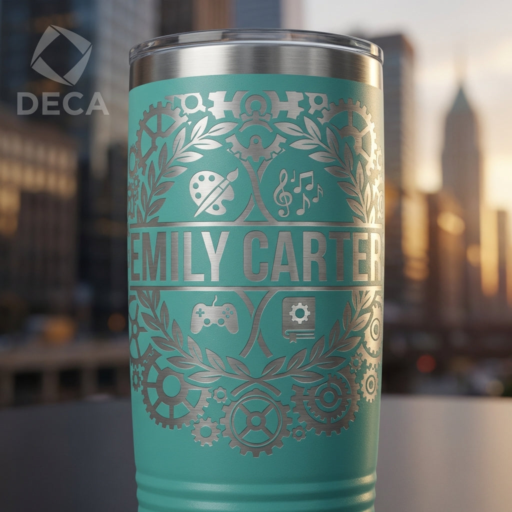 Personalized Hobbyist Tumbler Gift - Custom Name Engraved - Multifaceted Achievement Design - Laser Etched Steel
