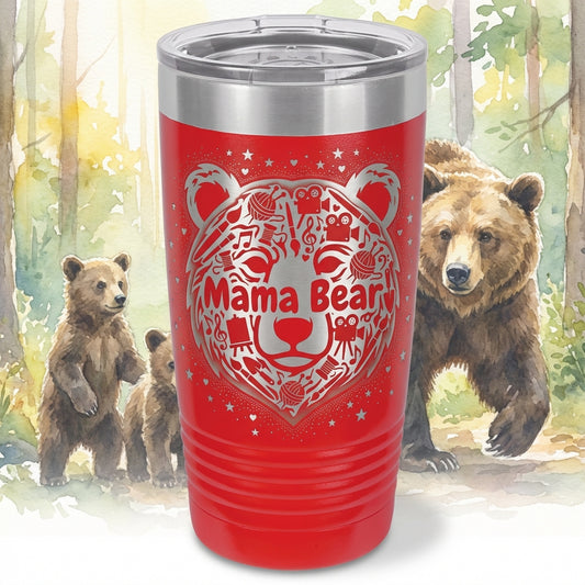 Personalized Mama Bear Tumbler for Hobby Mom - Creative Mother's Day Gift - Laser Engraved 20oz Ringneck Mug