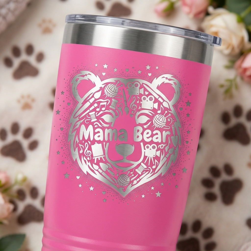 Personalized Mama Bear Tumbler for Hobby Mom - Creative Mother's Day Gift - Laser Engraved 20oz Ringneck Mug