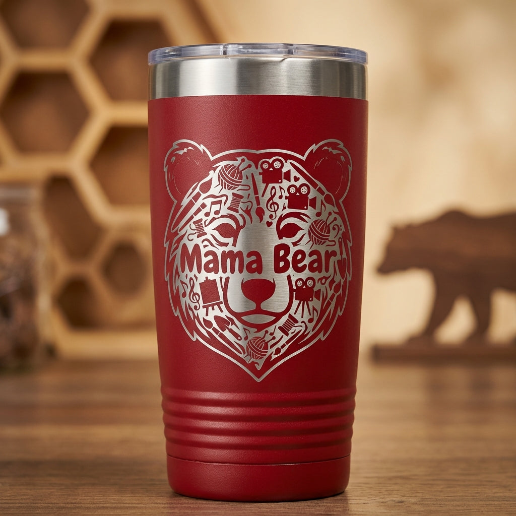 Personalized Mama Bear Tumbler for Hobby Mom - Creative Mother's Day Gift - Laser Engraved 20oz Ringneck Mug