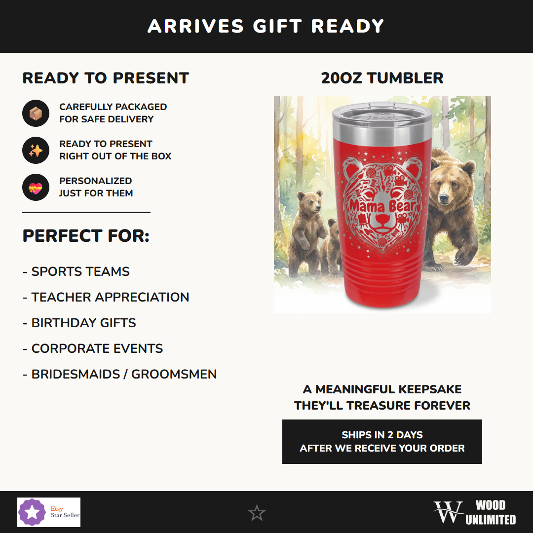 Personalized Mama Bear Tumbler for Hobby Mom - Creative Mother's Day Gift - Laser Engraved 20oz Ringneck Mug