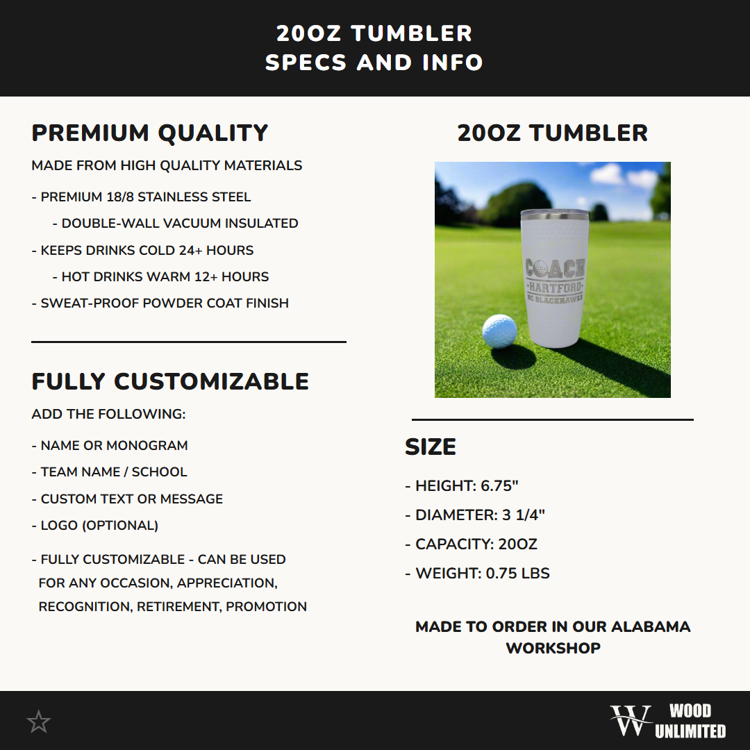Personalized Custom 20oz Tumbler Laser Engraved Stainless Steel Drinkware - Custom Insulated Gift for Outdoor Adventures