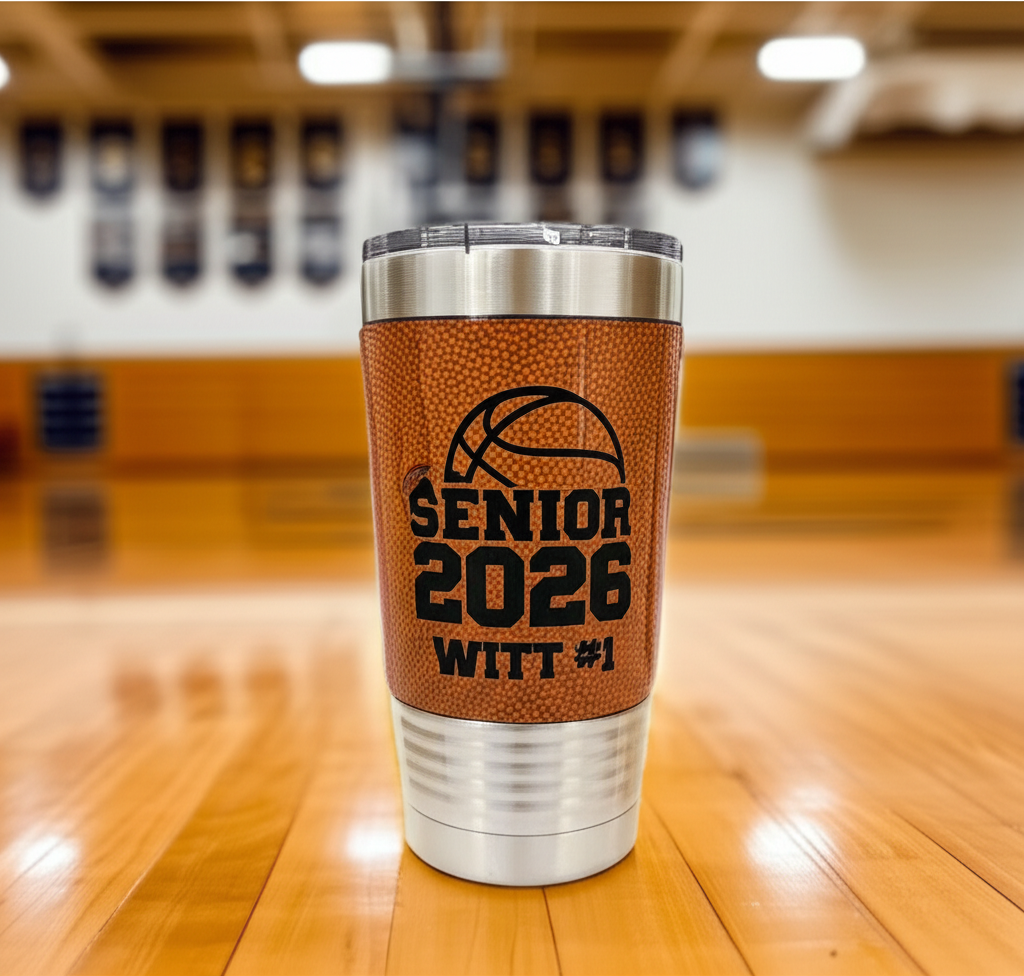 Senior 2026 Basketball Tumbler - Gym setting