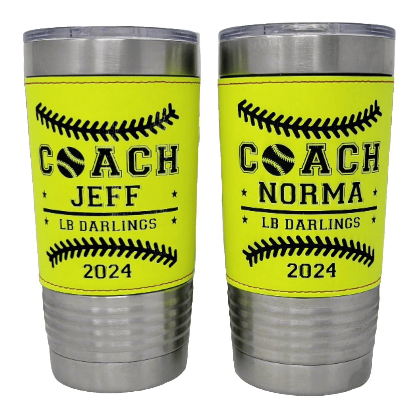 Softball Coach Gift Tumbler - Personalized Leatherette 20oz Insulated Coach Appreciation Gift