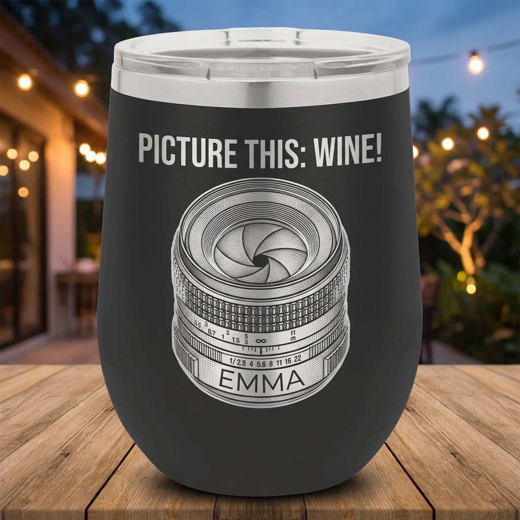 Personalized Photography Lover Gift Tumbler - Camera Lens Wine Design - Laser Engraved - Custom Name - View 1