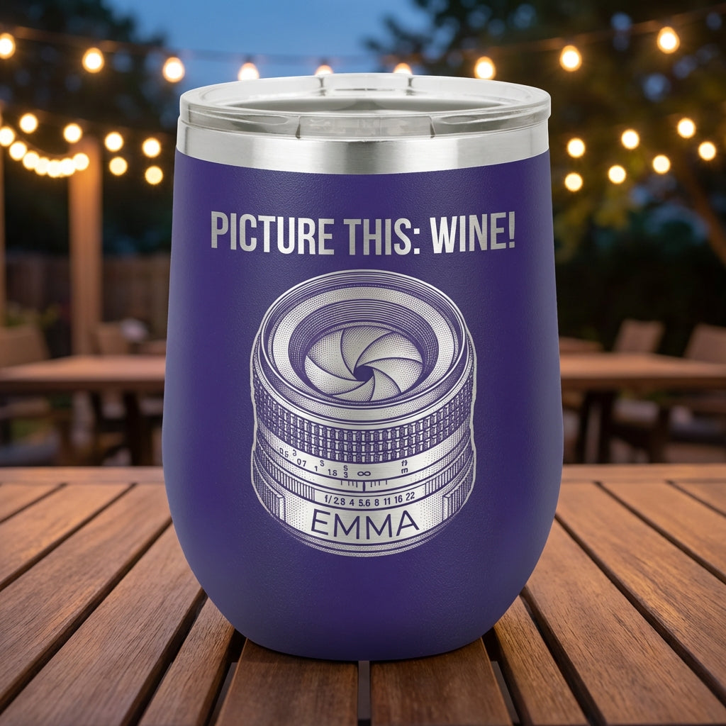 Personalized Photography Lover Gift Tumbler - Camera Lens Wine Design - Laser Engraved - Custom Name - View 6