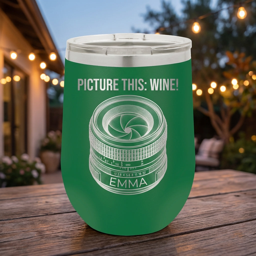 Personalized Photography Lover Gift Tumbler - Camera Lens Wine Design - Laser Engraved - Custom Name - View 8